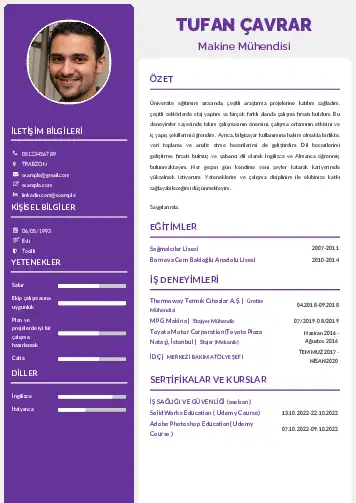 Makine Mühendisi Cv Örnekleri cv indir